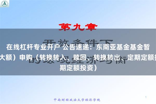 在线杠杆专业开户 公告速递：东南亚基金基金暂停（大额）申购（转换转入、赎回、转换转出、定期定额投资）