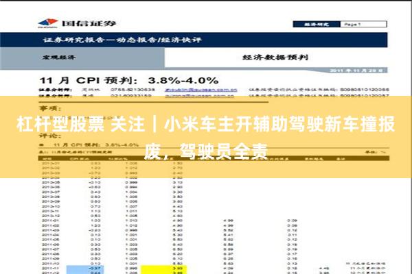 杠杆型股票 关注｜小米车主开辅助驾驶新车撞报废，驾驶员全责